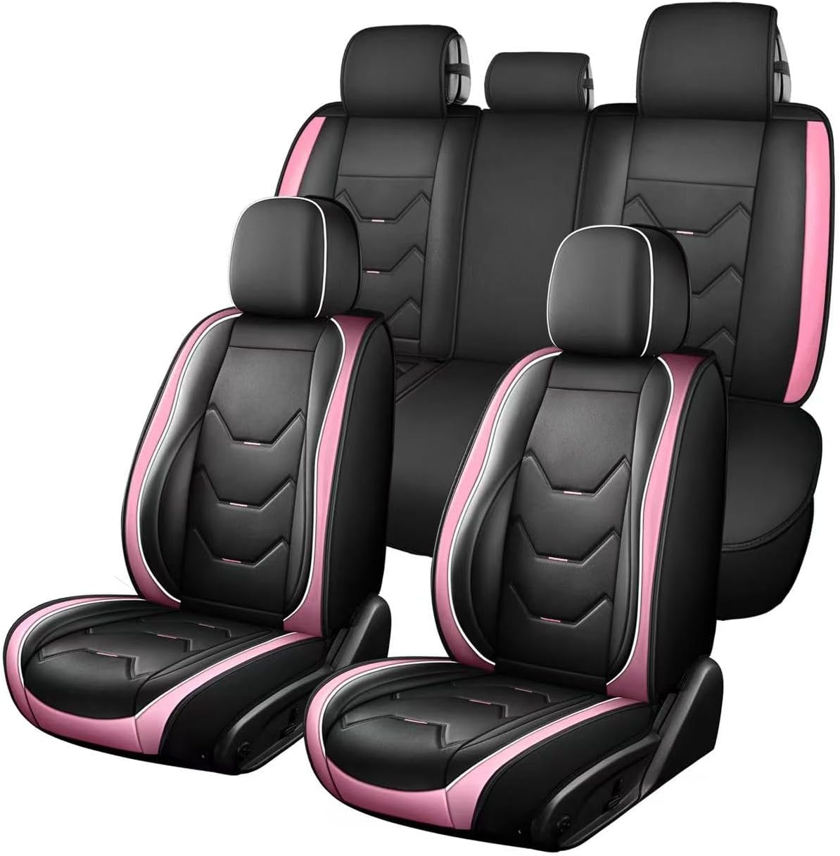 otoez Car Seat Covers Full Set, 5 Seat Pink Leather Seat Cover for Car, Waterproof Automotive Front and Back Seat Protectors for Most Sedens Trucks SUVs, Black & tan with pillows